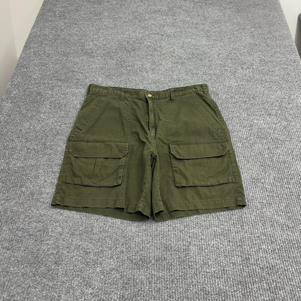 Vintage St Johns Bay Cargo Shorts Mens 38 Green Ramie Cotton Utility Gorpcore